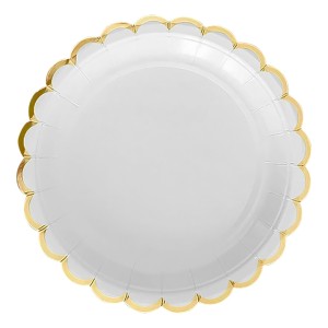 Pratos de Papel 18cm - Metálico Luxo Branco c/8 Make+