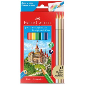 Lápis de Cor 12 Cores + 3 Metálicos Faber Castell