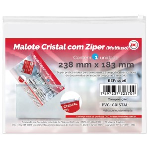 Malote Cristal com Zíper - Médio 1006 DAC