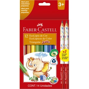 Lápis de Cor 12 Cores Jumbo Triangular + 2 Lápis Grafite Jumbo Faber Castell