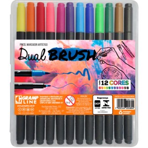 Brush Pen 12 Cores Ponta Dupla Gramp Line