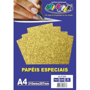 Papel Glitter Metálico A4 Ouro 180g 5fls Off Paper
