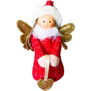 Anjinho Natalino Sentado Coração 20cm Vermelho/Dourado 25658 Magizi