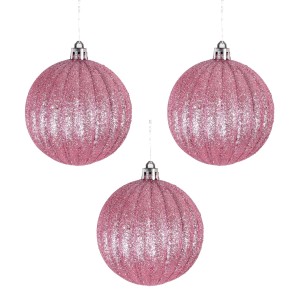 Bola de Natal 8cm Rosé com Glitter c/3 Grillo
