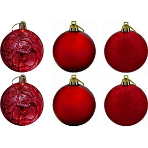 Bola de Natal 8cm Vermelha Decor Print Mix c/6 Magizi