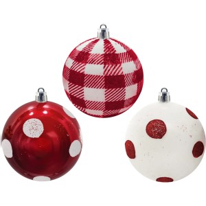 Bola de Natal 8cm Vermelha e Branca c/3 Magizi