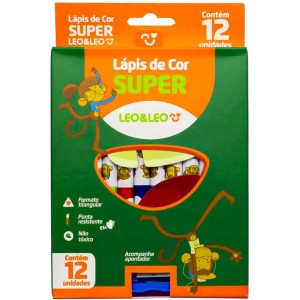 Lápis de Cor 12 Cores Jumbo Triangular Super Leo e Leo