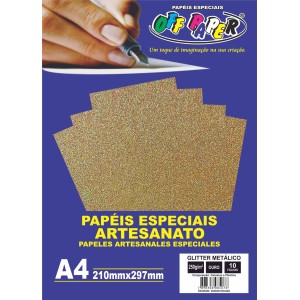 Papel Glitter Metálico A4 Ouro 250g 10fls Off Paper