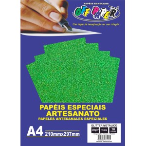 Papel Glitter Metálico A4 Verde 250g 10fls Off Paper