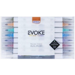 Brush Pen 8 Cores Dual Evoke Metalizadas BRW