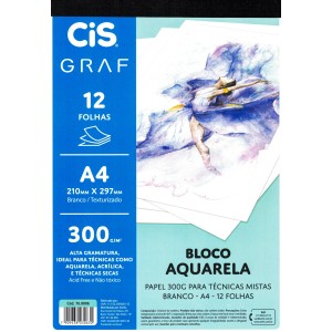 Bloco Aquarela A4 Branco Texturizado 300g 12fls Cis