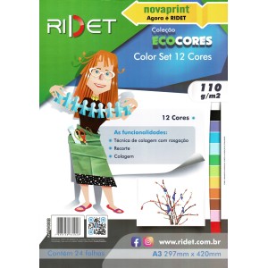 Bloco Ecocores A3 12 Cores Color Set 110g 24fls Ridet