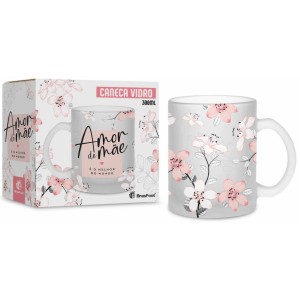Caneca Vidro Diamond 300ml - Amor de Mãe o Melhor Brasfoot