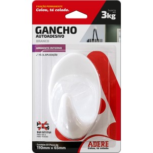 Gancho Autoadesivo Transparente Grande 110mm x 65mm c/1 Adere