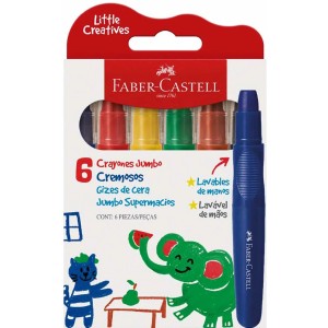 Giz de Cera 6 Cores Jumbo Supermacio Little Creatives Faber Castell