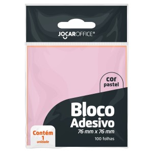 Bloco Adesivo 76mm x 76mm - Rosa Pastel 100 Folhas Jocar Office