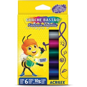 Guache Bastão 6 Cores Fantasia Metallic Acrilex