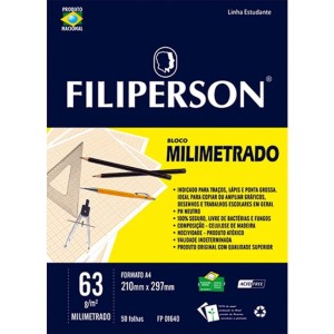 Papel Milimetrado A4 63g 50 Folhas Filiperson
