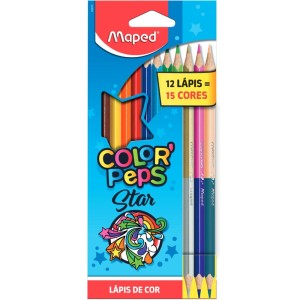 Lápis de Cor 12 Cores + 3 Bicolor Color Peps Star Maped