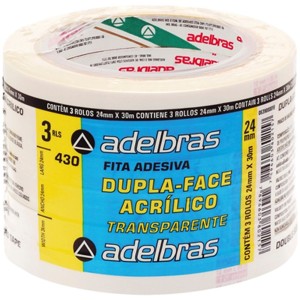 Fita Dupla Face Transparente 24mm x 30m - Pacote com 3 Rolos Adelbras
