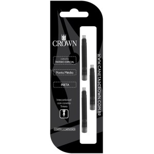Carga para Caneta Tinteiro Preta - Com 3 Cartuchos CA32222P Crown