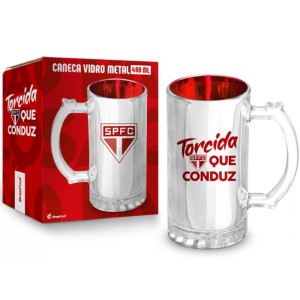 Caneca Vidro Metalic 480ml - São Paulo Brasfoot