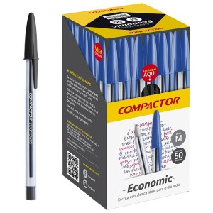 Caneta Esferográfica 1.0mm Economic Preta c/50 Compactor