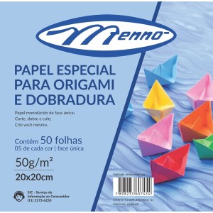 Papel Especial para Origami e Dobradura 20x20cm 50 Folhas Menno