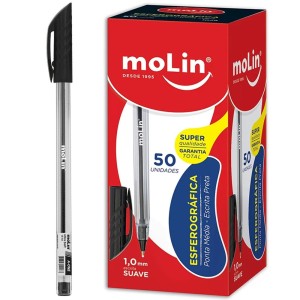 Caneta Esferográfica 1.0mm A-One Preta c/50 Molin